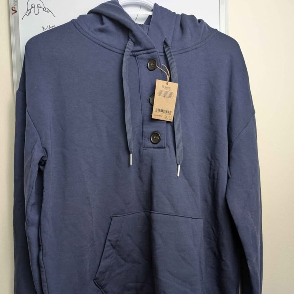 Amazon Essentials Women's Large Navy Long Sleeve Henley Hoodie Navy NWT